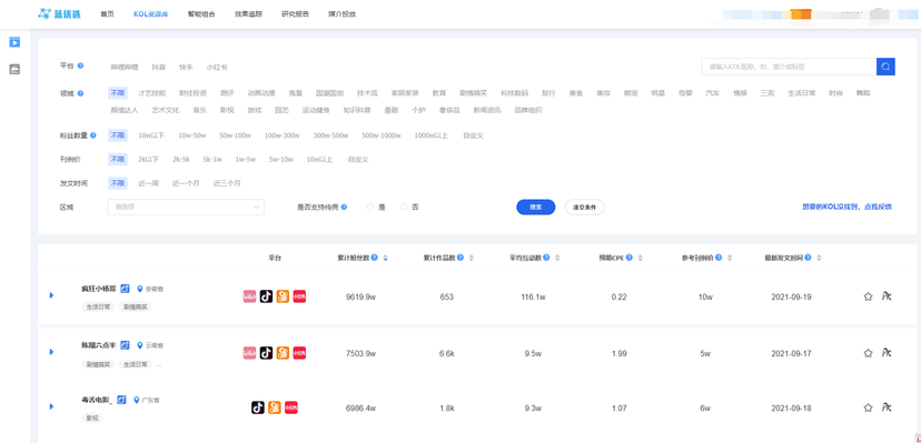 蓝优选KOL管理平台